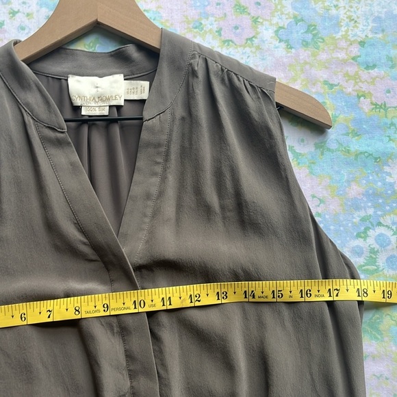 Cynthia Rowley | 100% Silk Taupe Drawstring V-neck Sleeveless Midi Dress Sz 6 - Picture 7 of 12